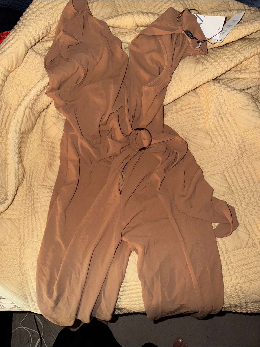 Zara Rust Brown Sleeveless Belted Jumpsuit